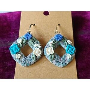 Polymer Clay Floral Dangling Pierced Earrings New